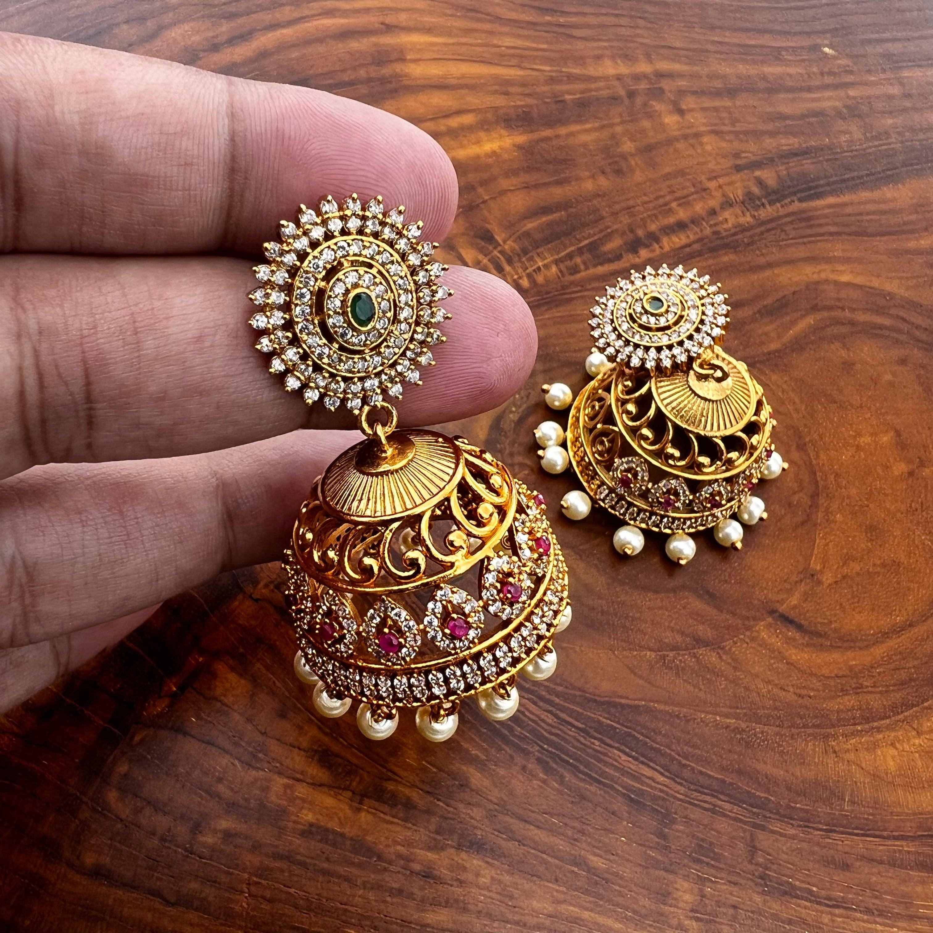 AD Matte Bridal Jhumkas - Happy Pique 