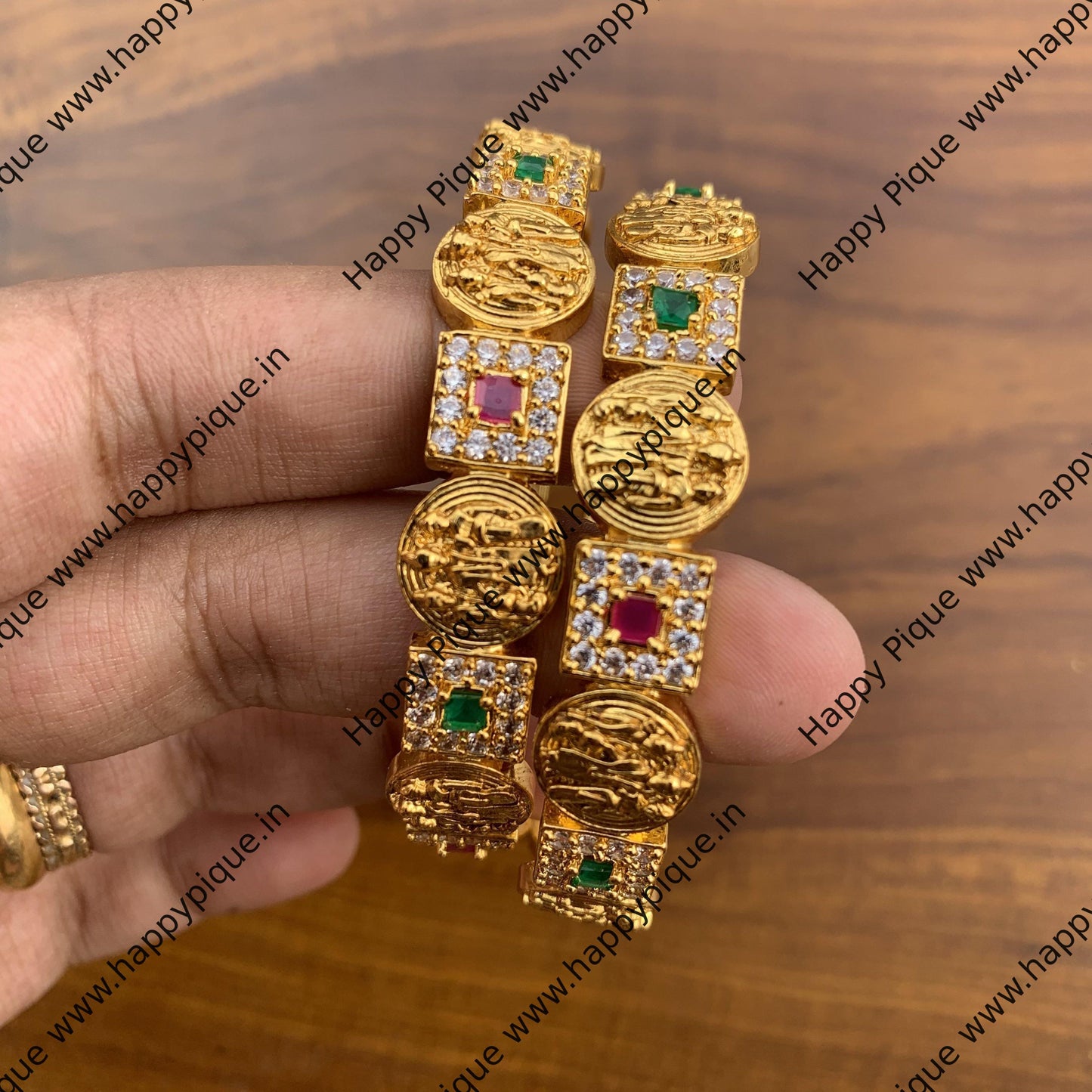 Micro Gold Polish Ram Parivar AD Bangles - Size: 2.6 - Happy Pique 