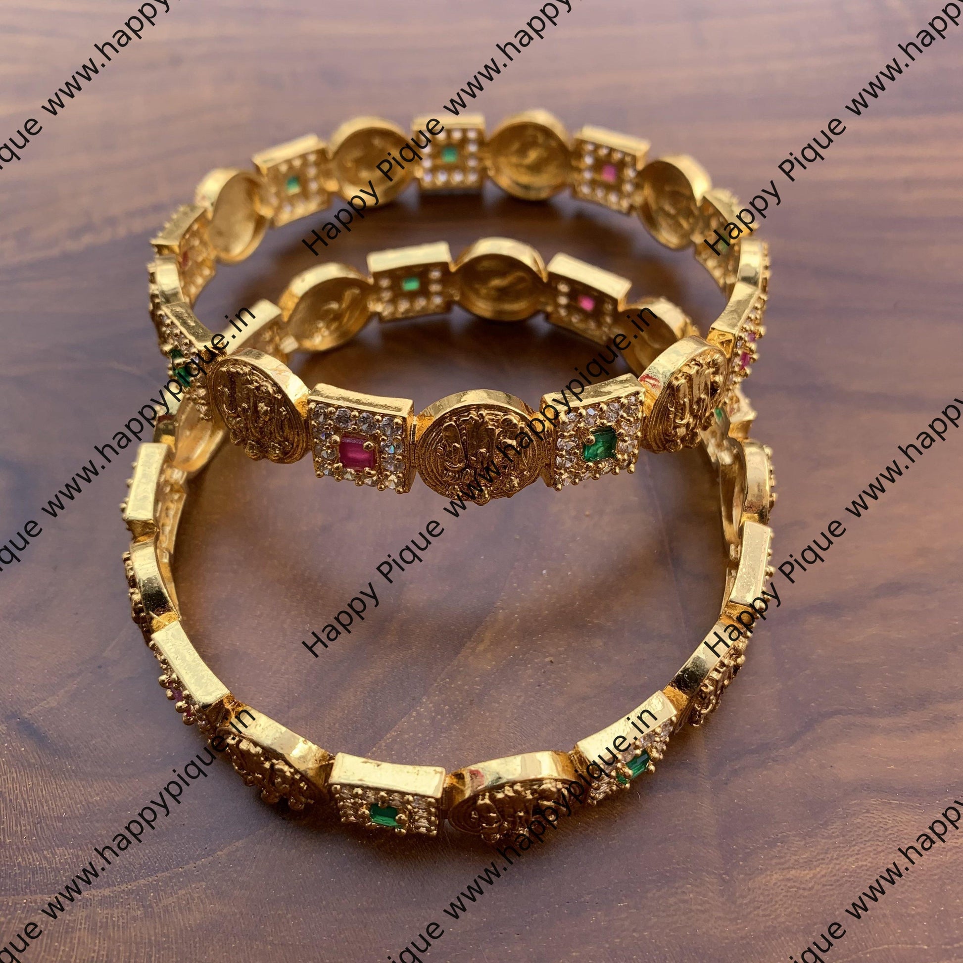 Micro Gold Polish Ram Parivar AD Bangles - Size: 2.6 - Happy Pique 