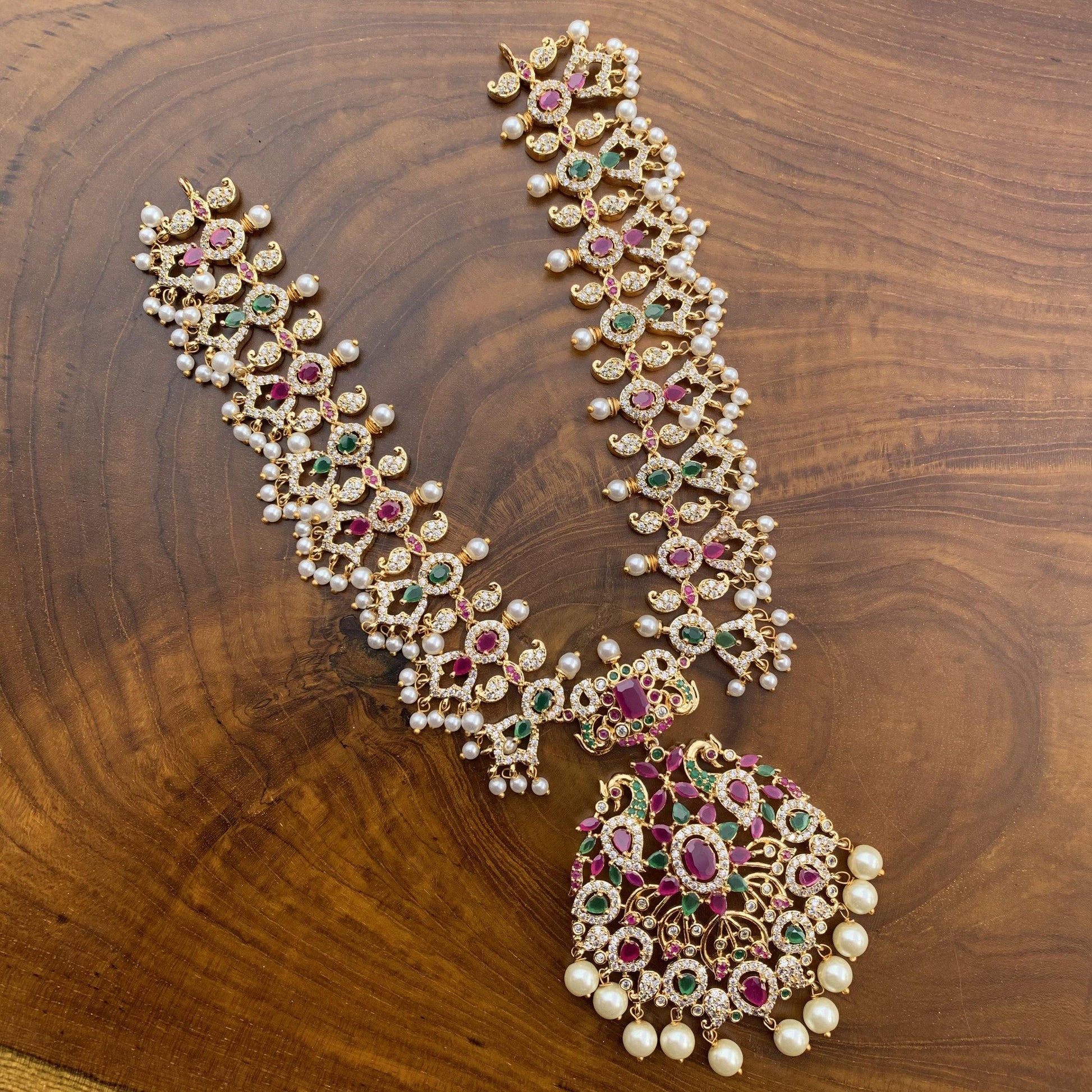 AD Stones Studded Guttapusalu Rani Necklace - Happy Pique 