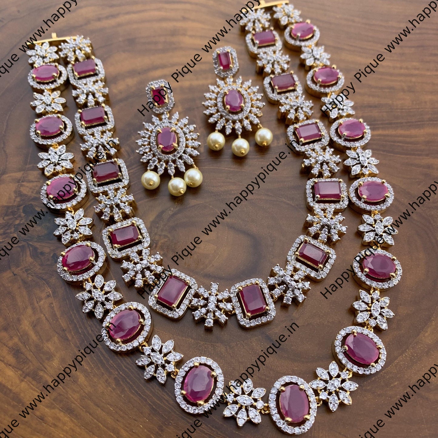 Two Layer High Quality Dual Polish AD Stones Necklace - Ruby - Happy Pique 