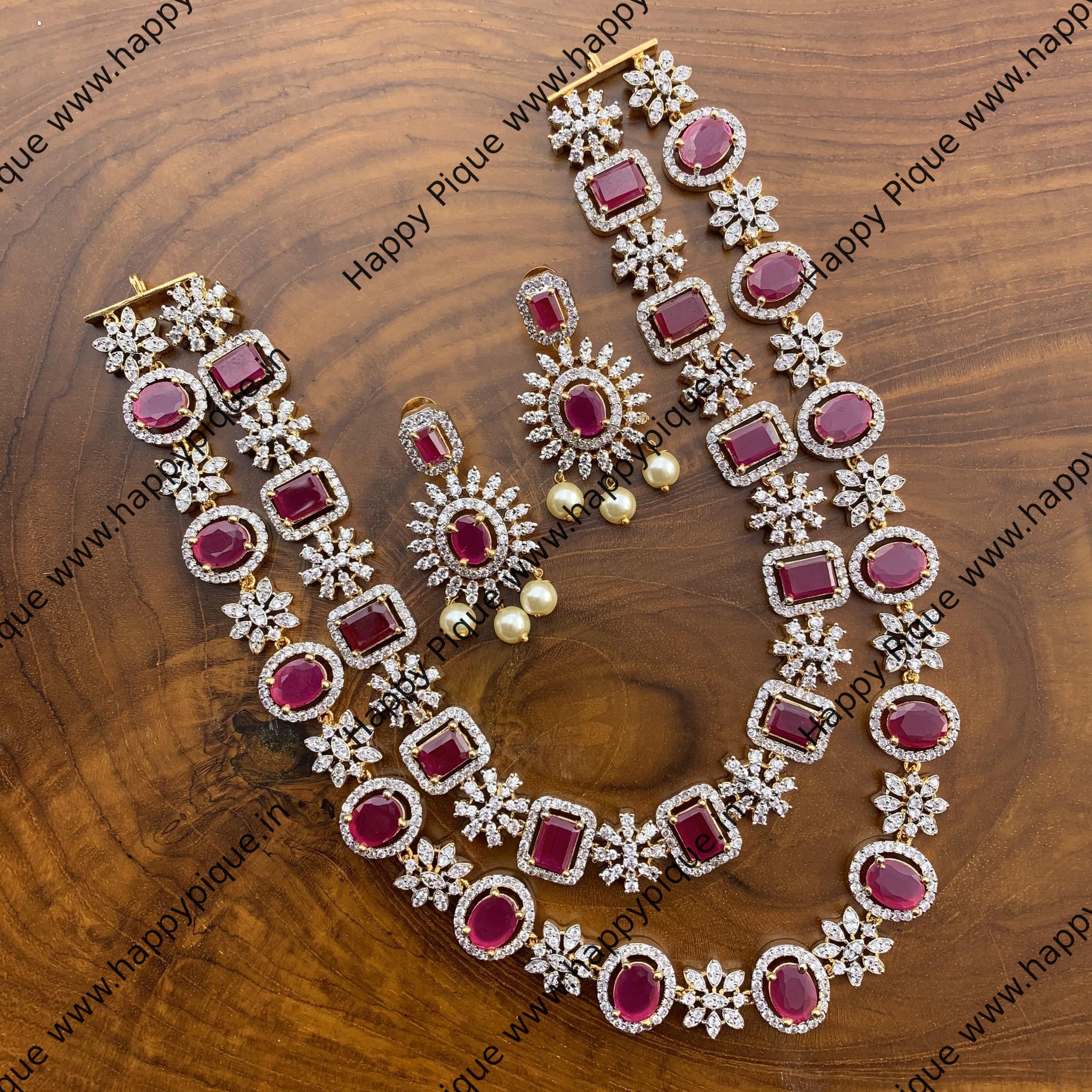 Two Layer High Quality Dual Polish AD Stones Necklace - Ruby - Happy Pique 