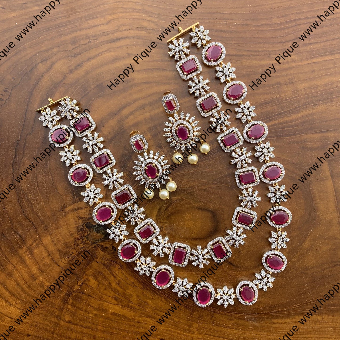 Two Layer High Quality Dual Polish AD Stones Necklace - Ruby - Happy Pique 