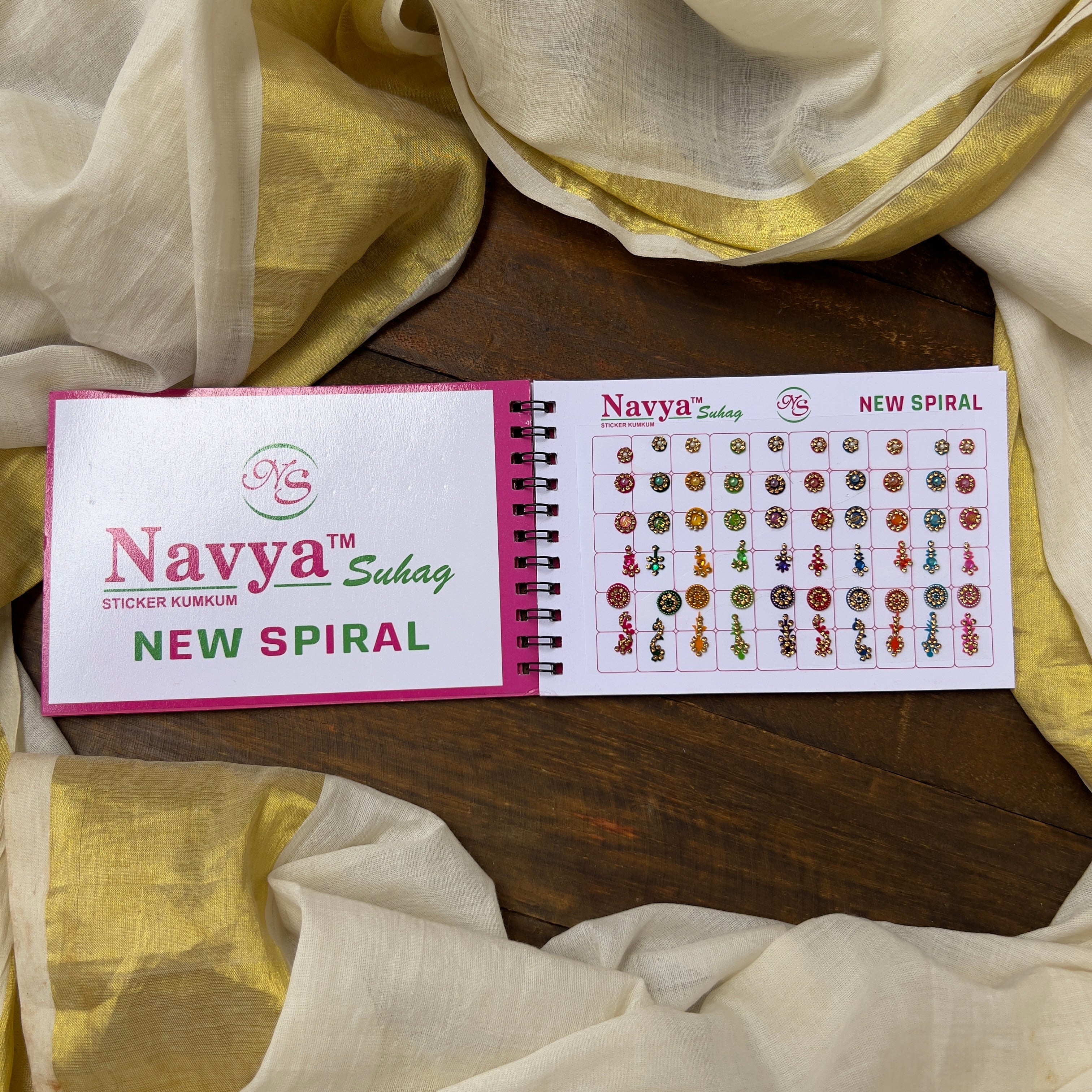 Gold Stone Border Fancy Colour Bindi Book - Navya Suhag