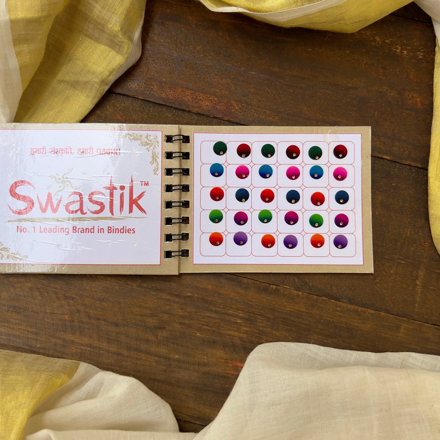 Colour Single Stone Round Bindi Book - Swastik Mini Range - BB001