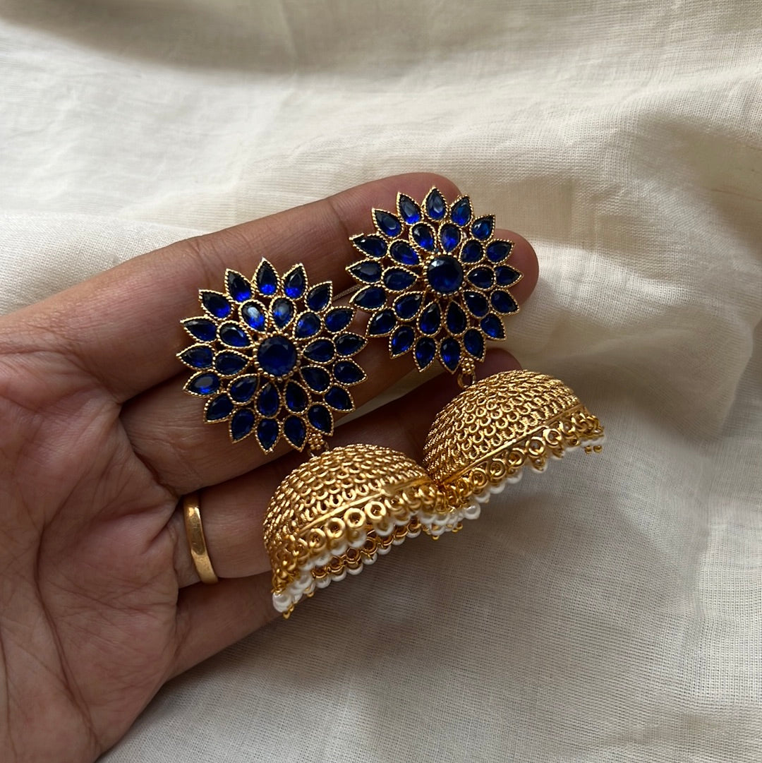 Light Weight Flower Stud AD Jhumkas