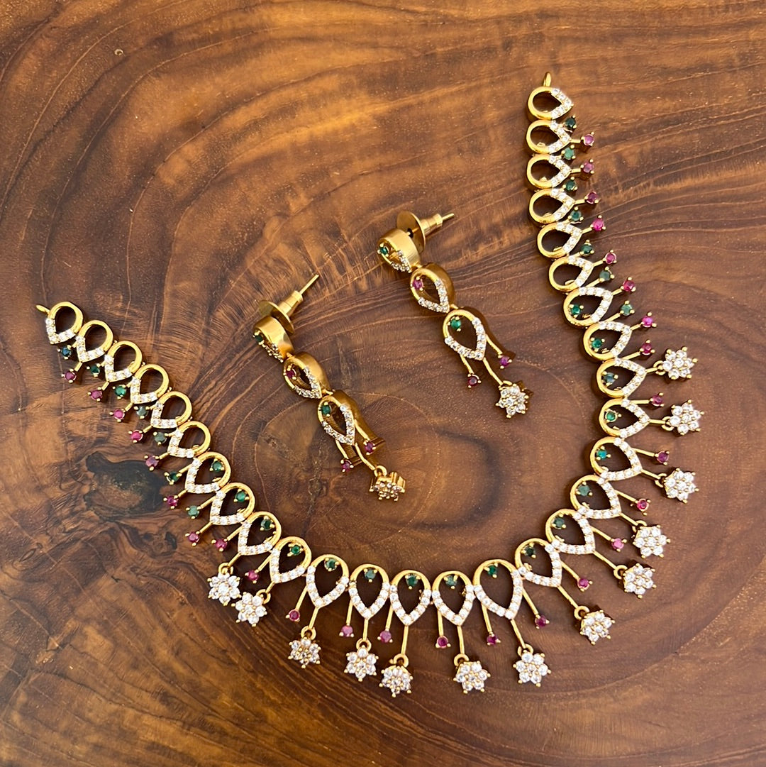 Gold Look Diamond look Star Tilak CZ Set For Women with Earrings