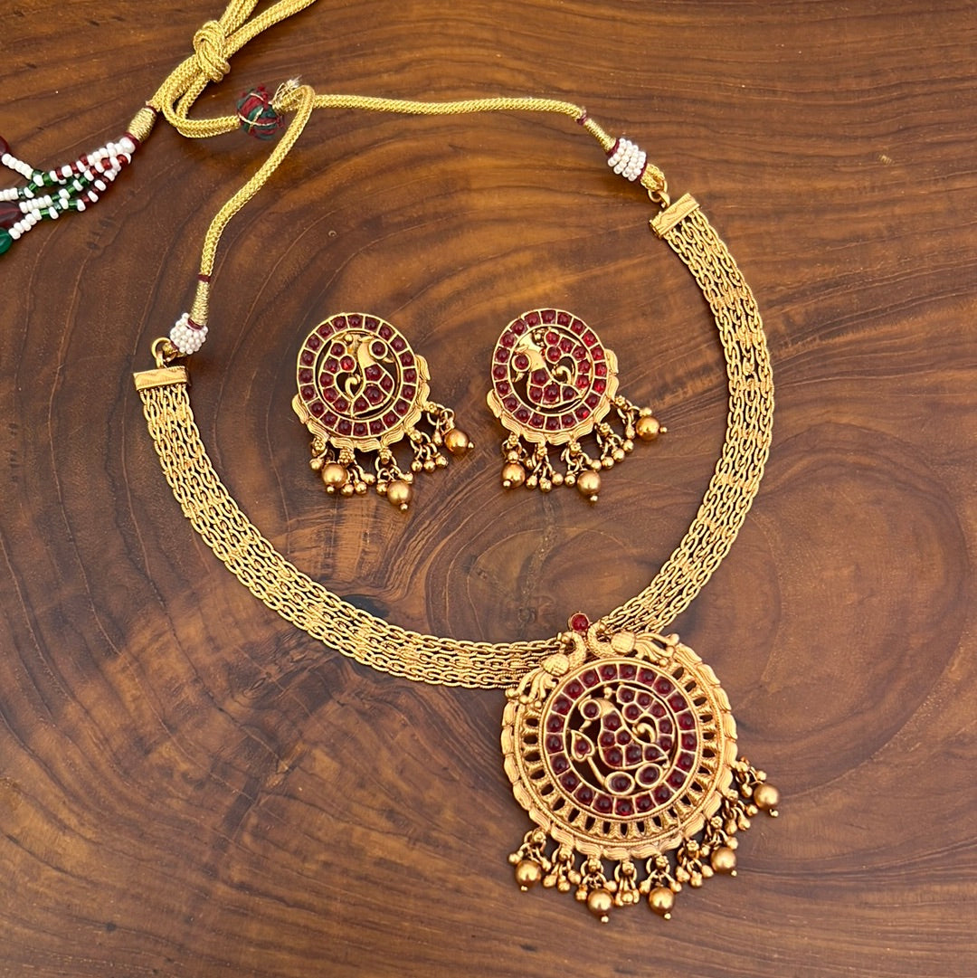 Kemp Mayur Chakra Necklace Set - Red - Budget Friendly Bridal Wear