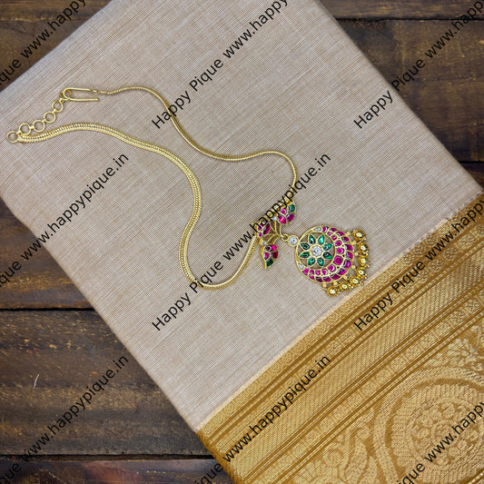 Traditional Two Leaf Design Jadau Kundan Pendant Chain