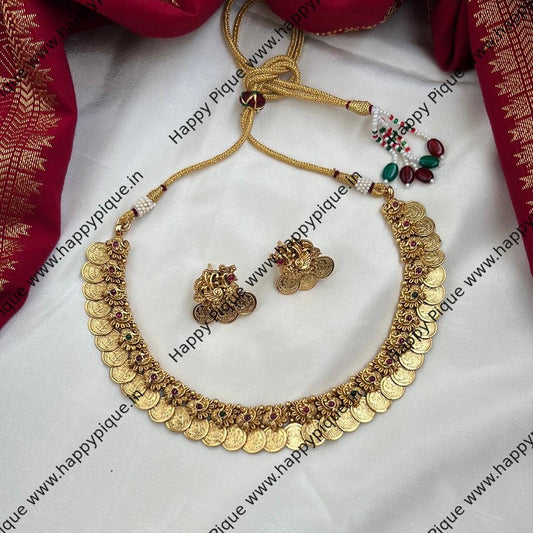 Real Gold Look Premium Lakshmi Coin Annam Necklace Set