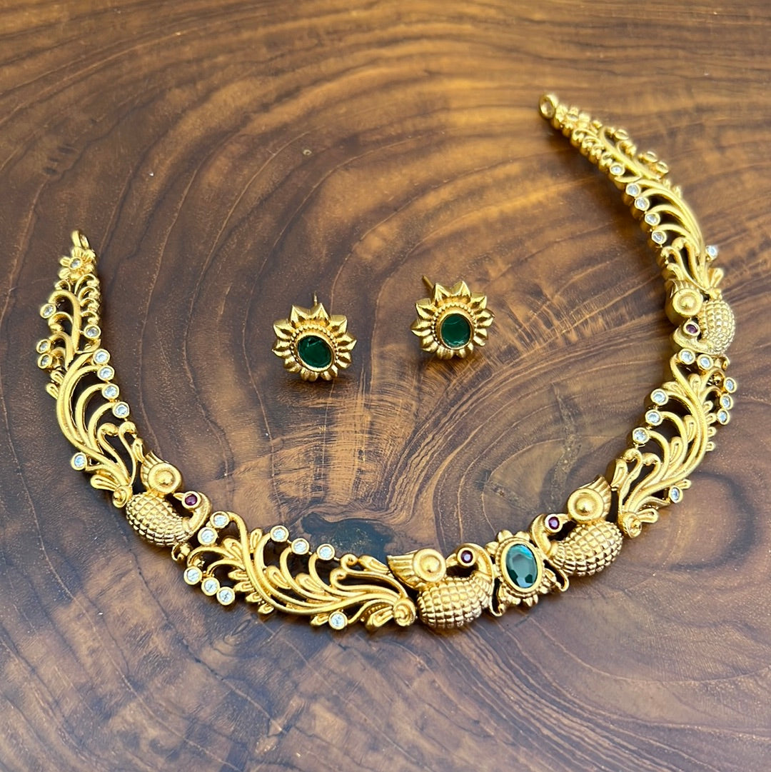 Kids Friendly Premium Designer Peacock Hasli Necklace Set with Earrings