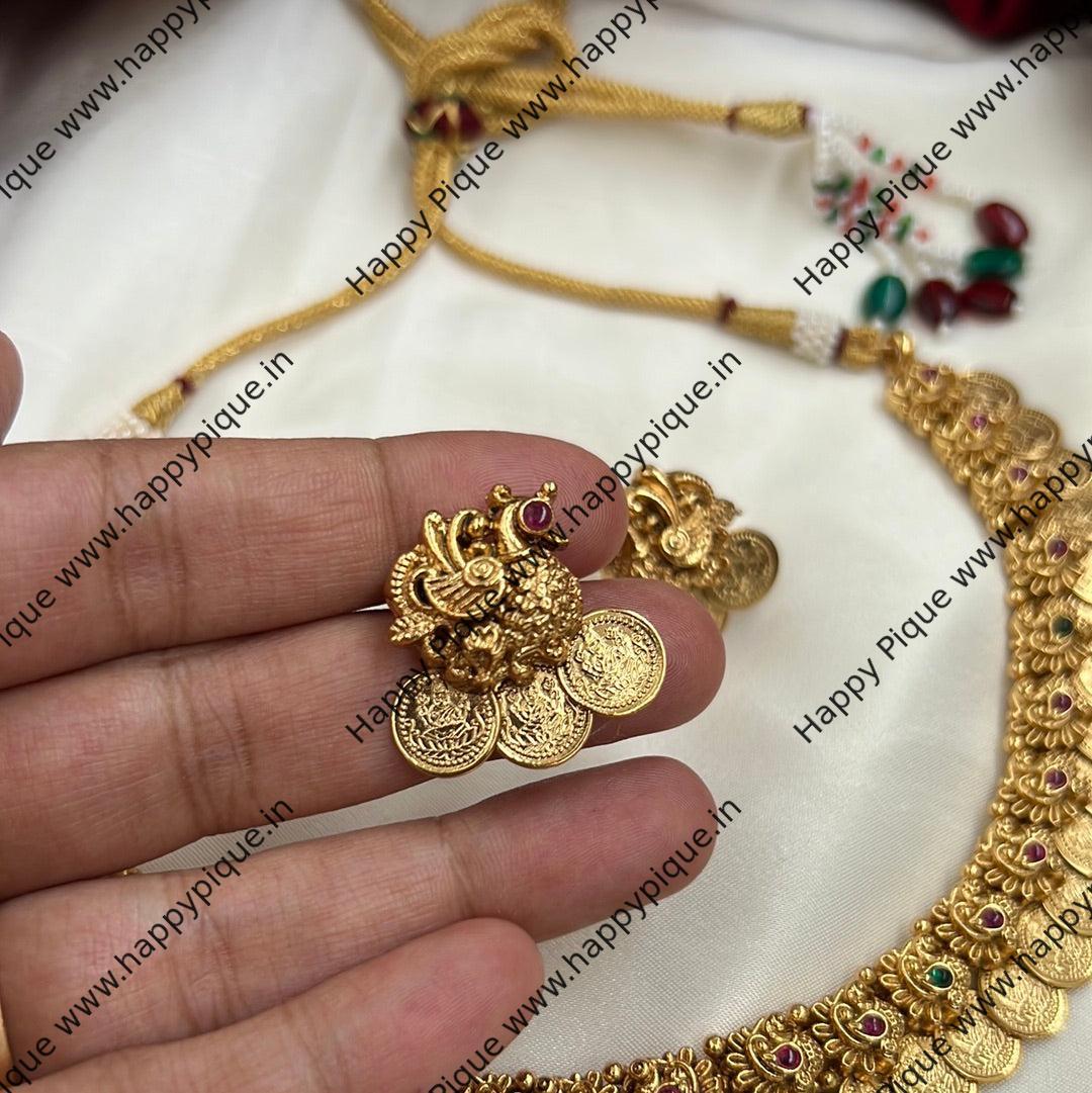 Real Gold Look Premium Lakshmi Coin Annam Necklace Set