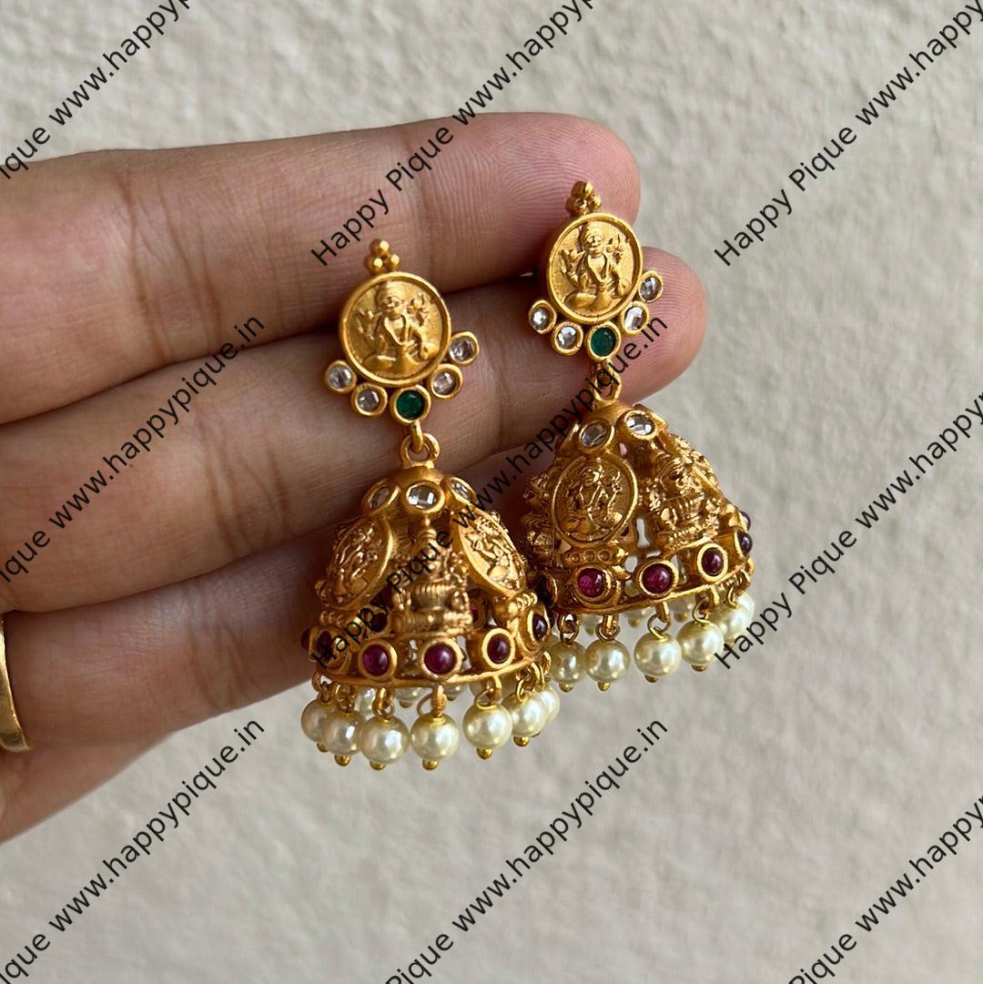 Real Kemp AD Matte Finish Lakshmi Jhumkas