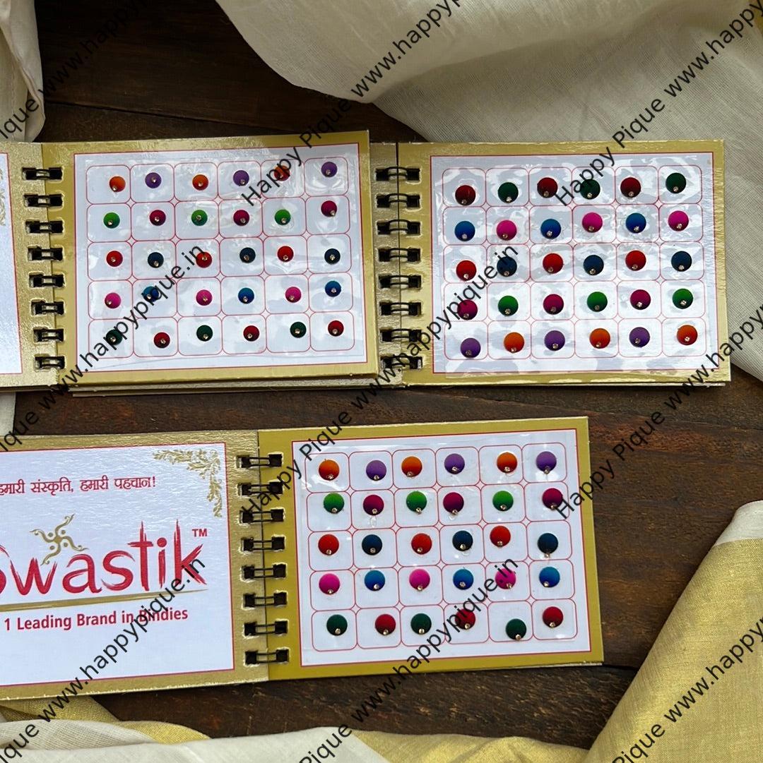 Single Stone Round Multicolour Bindi Book - Swastik Mini Range - Medium Sizes - 5, 6, 7