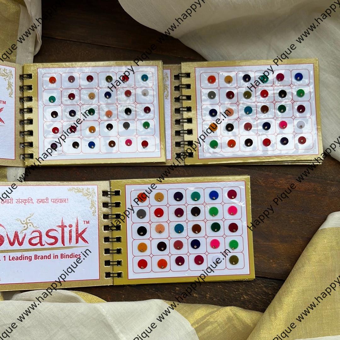 Single Stone Round Multicolour Bindi Book - Swastik Mini Range - Medium Sizes - 5, 6, 7