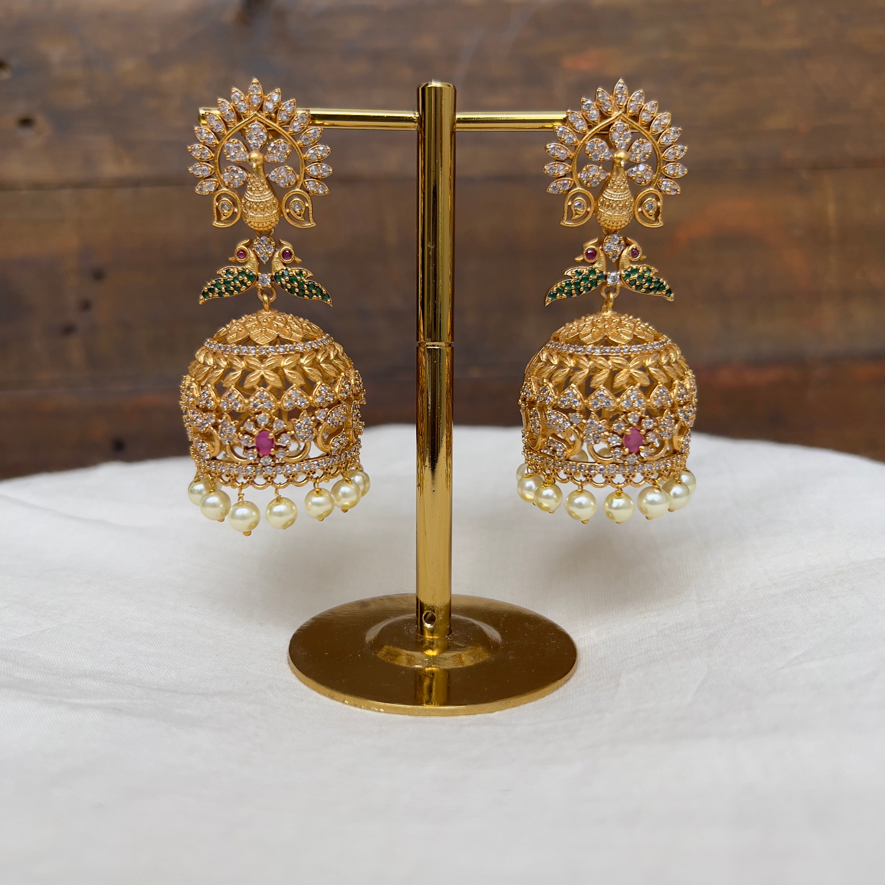 Matte Finish Peacock AD Bridal Jhumkas