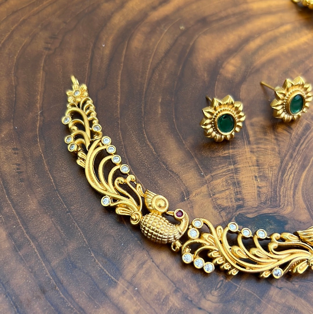 Kids Friendly Premium Designer Peacock Hasli Necklace Set with Earrings