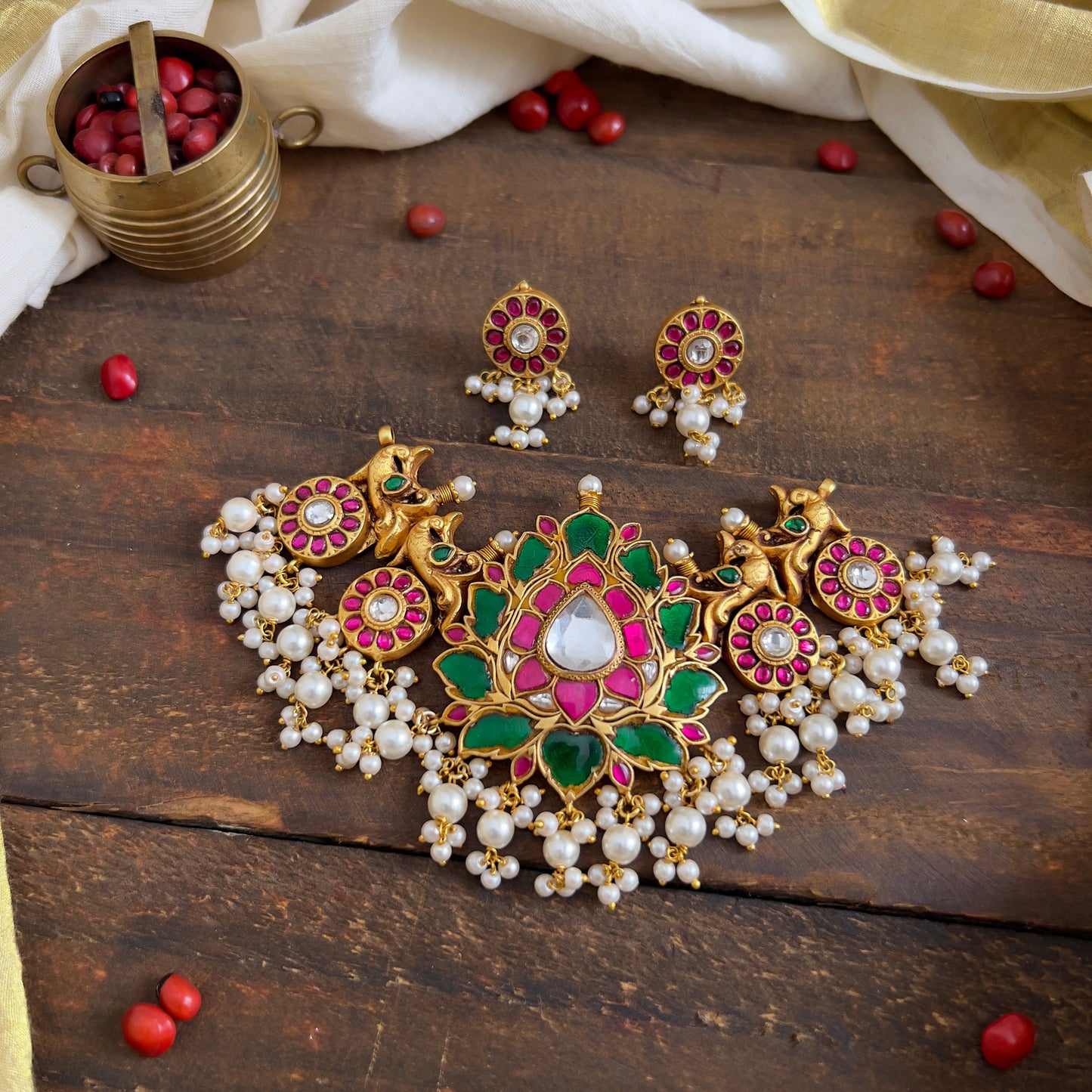 Lotus Peacock Chakra Jadau Kundan Choker Set