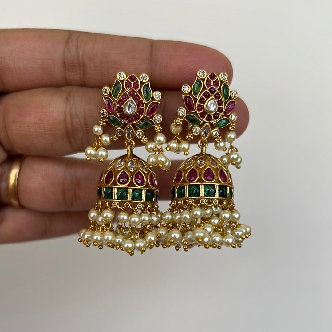 Premium Quality Kemp Lotus Bridal Jhumkas - Hotselling, Budget Friendly Bridal Jewellery