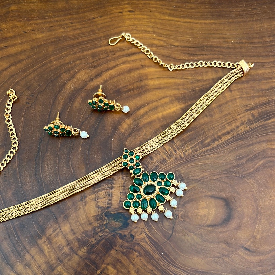 Kemp Traditional Attigai Choker Set - Green - Gorgeous and Affordable