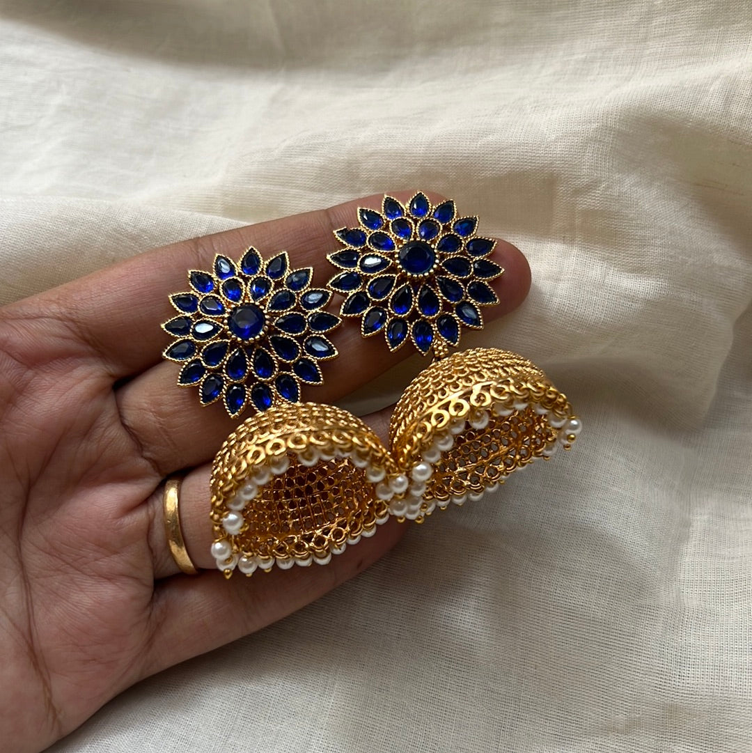 Light Weight Flower Stud AD Jhumkas