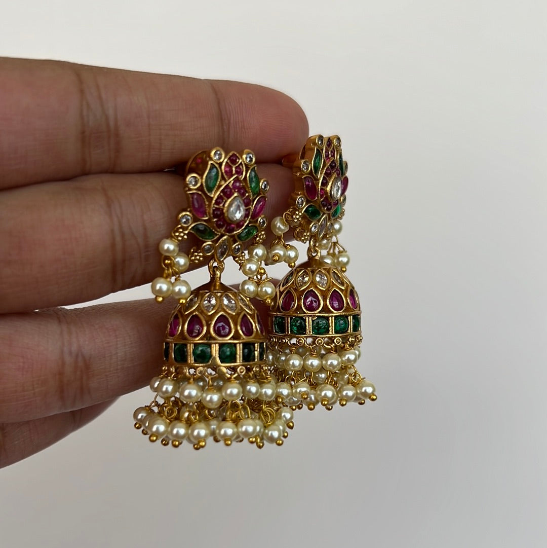 Premium Quality Kemp Lotus Bridal Jhumkas - Hotselling, Budget Friendly Bridal Jewellery