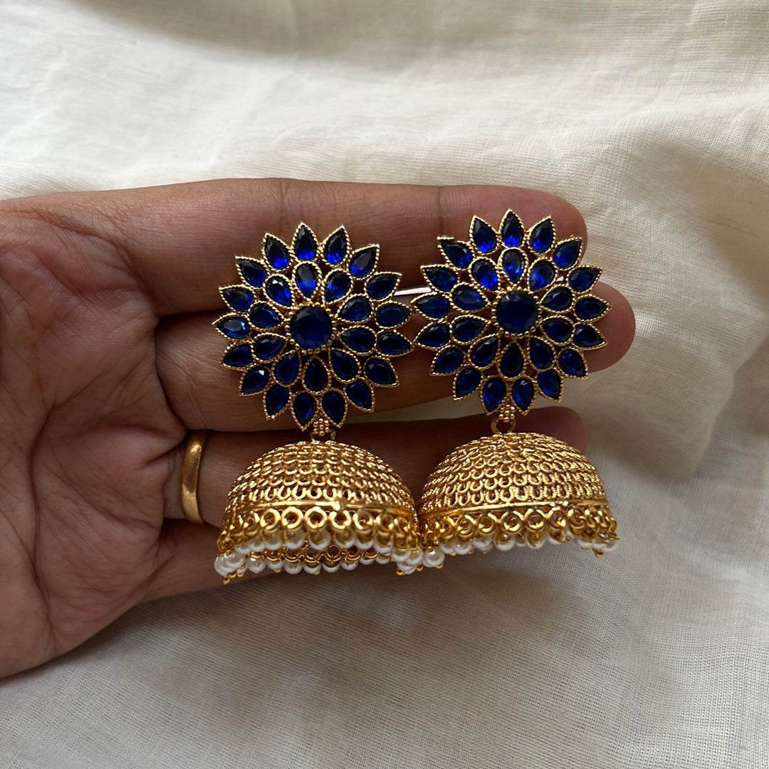 Light Weight Flower Stud AD Jhumkas