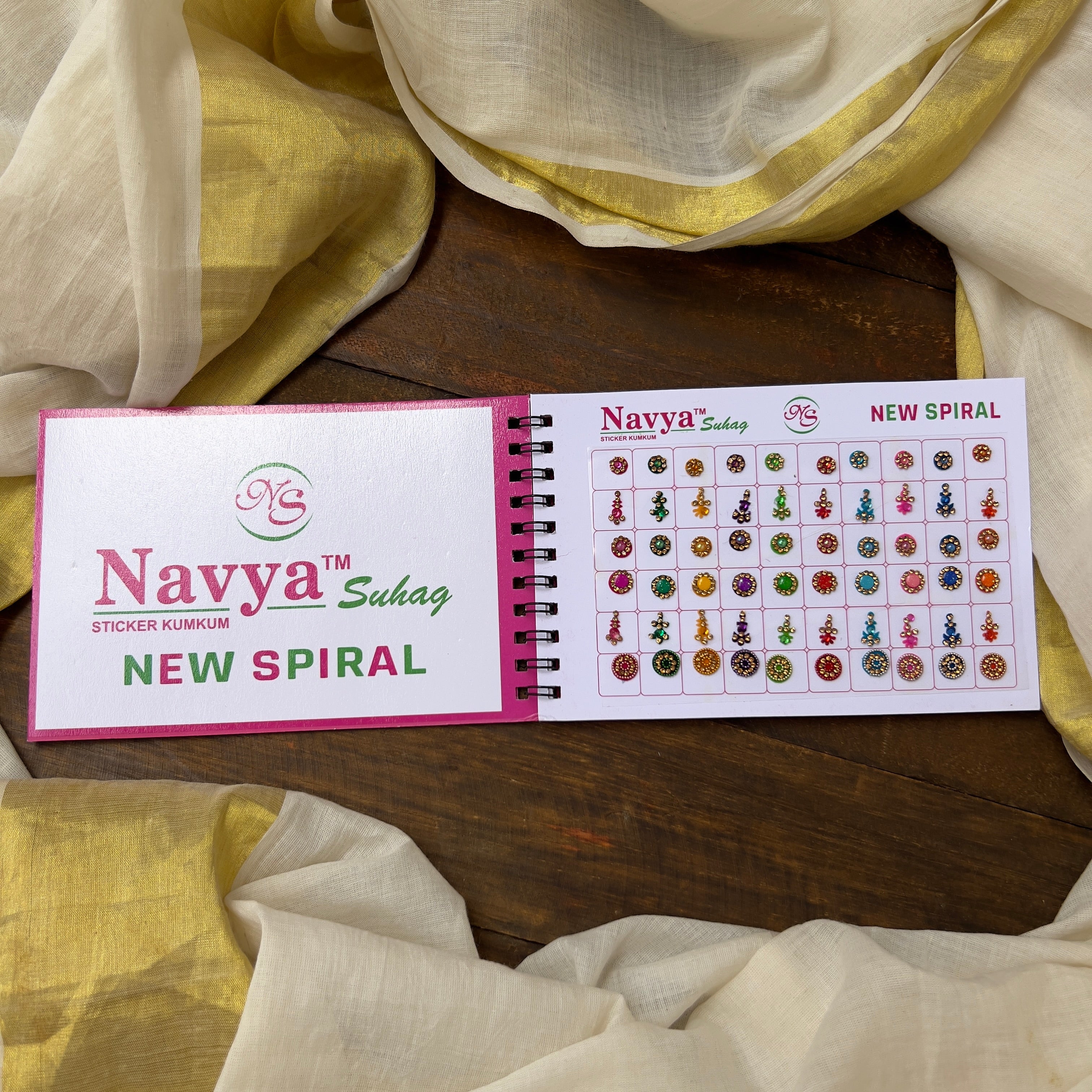 Gold Stone Border Fancy Colour Bindi Book - Navya Suhag