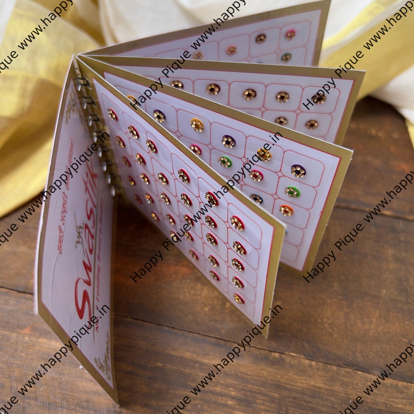 Full Stone Border Multicolour Fancy Velvet Bridal Bindis Sticker Kumkum Spiral Book - Size 6 - Swastik