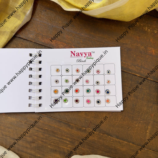 White Stone Border Colour Round Bindis - Navya Suhag Gold - BB014