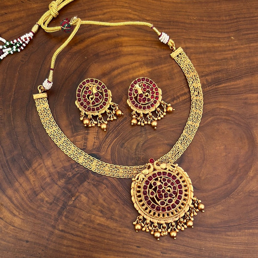 Kemp Mayur Chakra Necklace Set - Red - Budget Friendly Bridal Wear