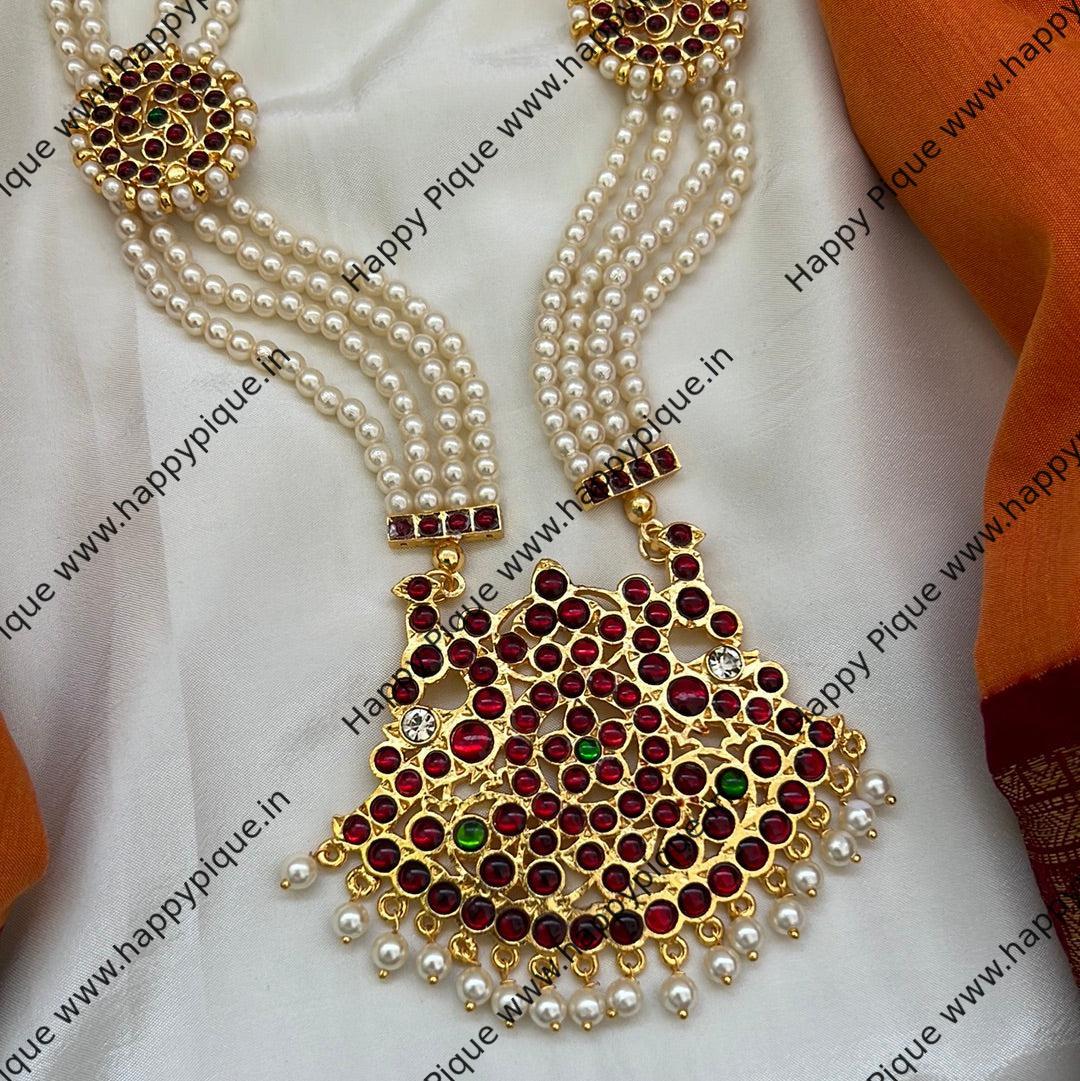 Traditional Kemp Gandaberunda Pendant Moti Haaram