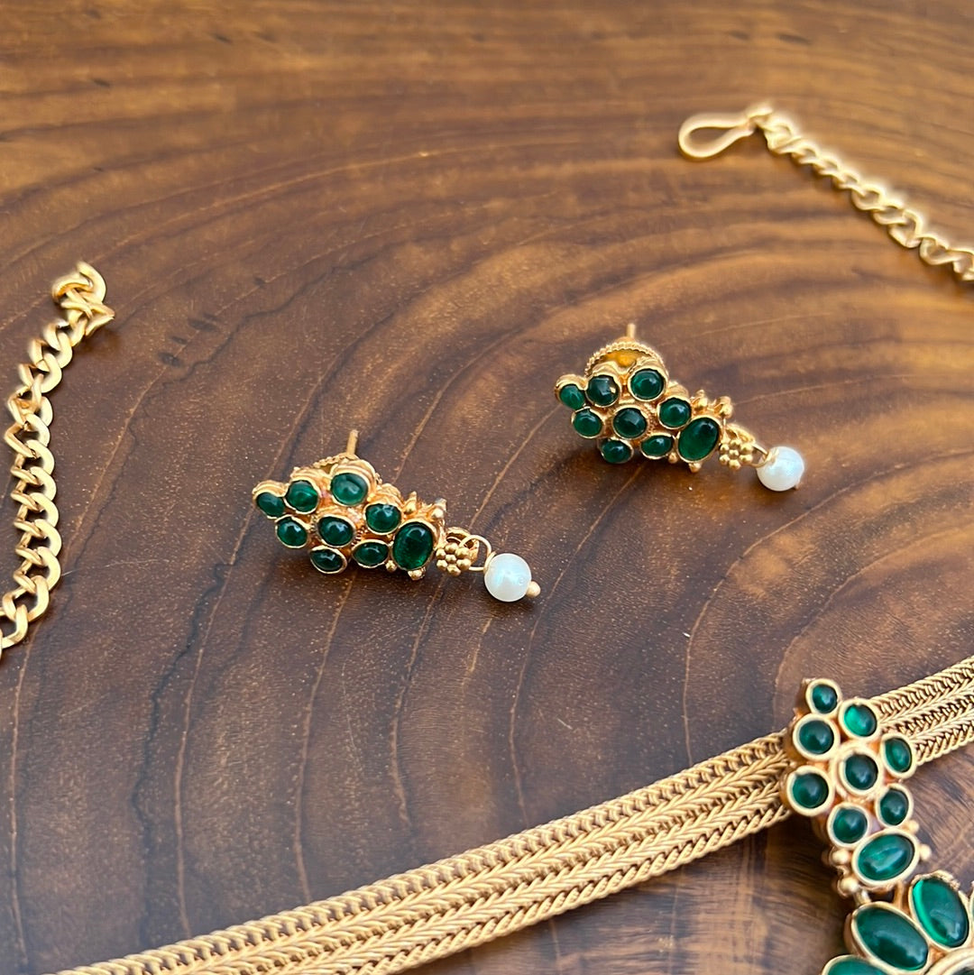 Kemp Traditional Attigai Choker Set - Green - Gorgeous and Affordable