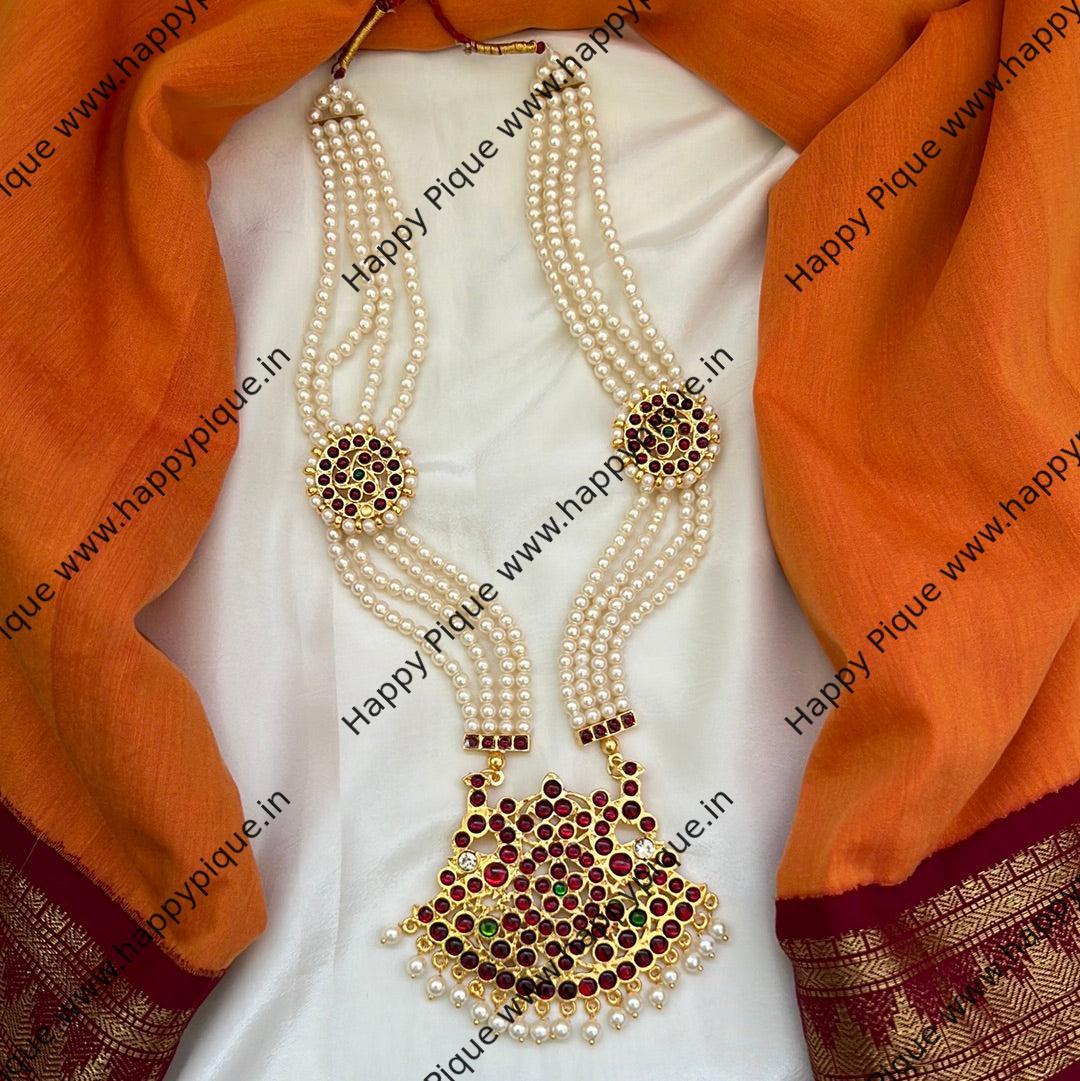 Traditional Kemp Gandaberunda Pendant Moti Haaram