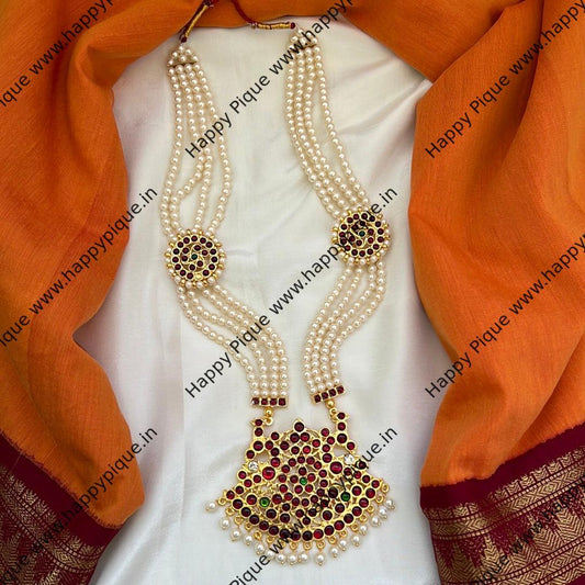 Traditional Kemp Gandaberunda Pendant Moti Haaram