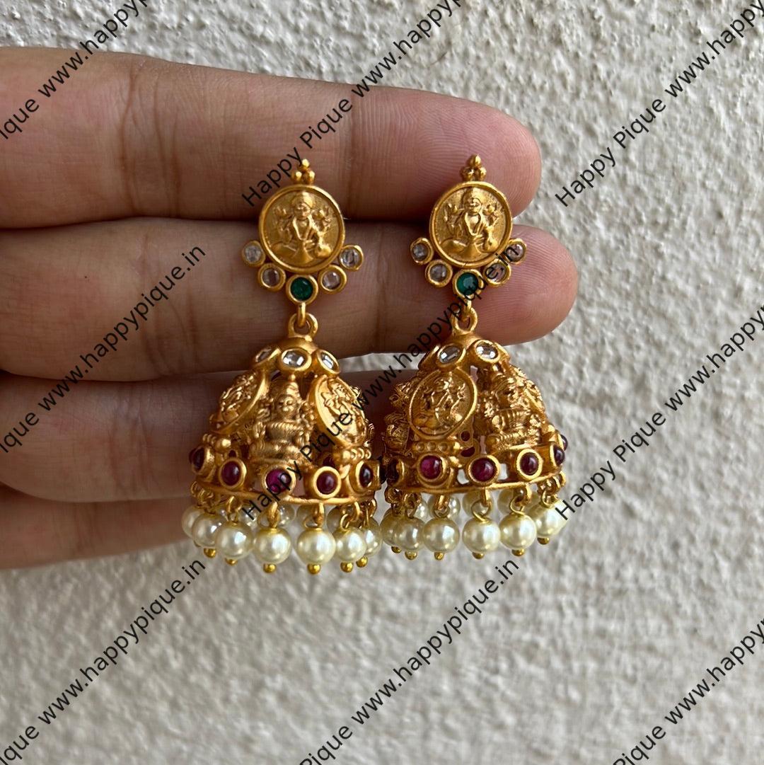 Real Kemp AD Matte Finish Lakshmi Jhumkas