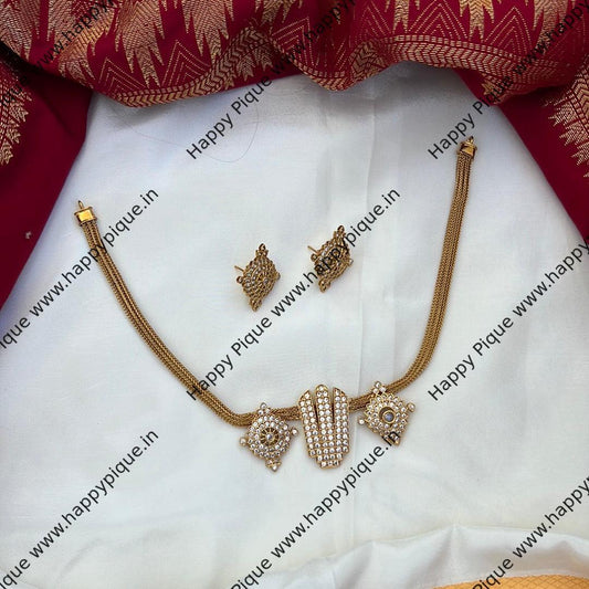 Shankh Chakra Namam Choker Necklace Set - White