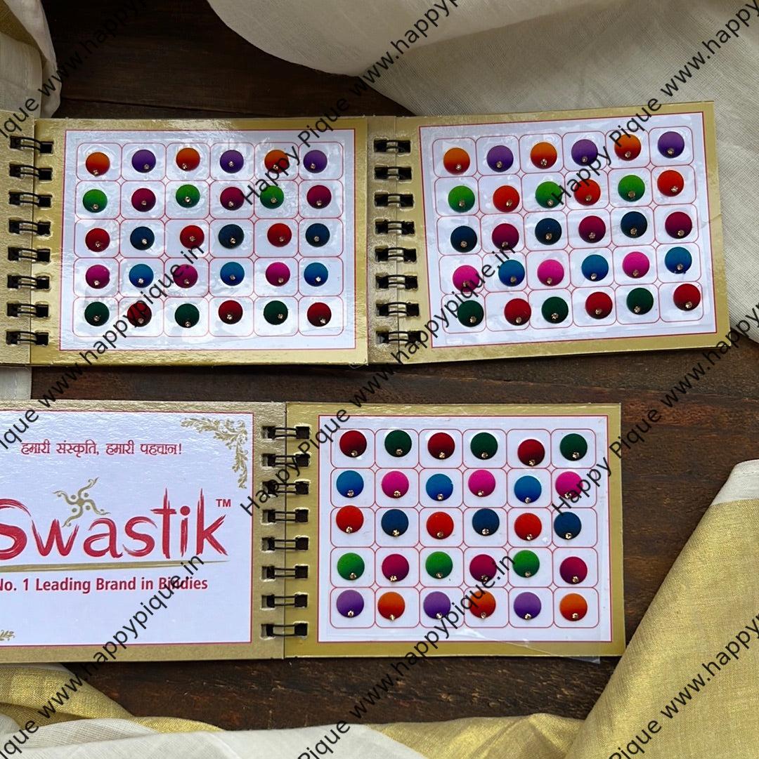 Single Stone Round Multicolour Bindi Book - Swastik Mini Range - Big Sizes - 8, 9, 10