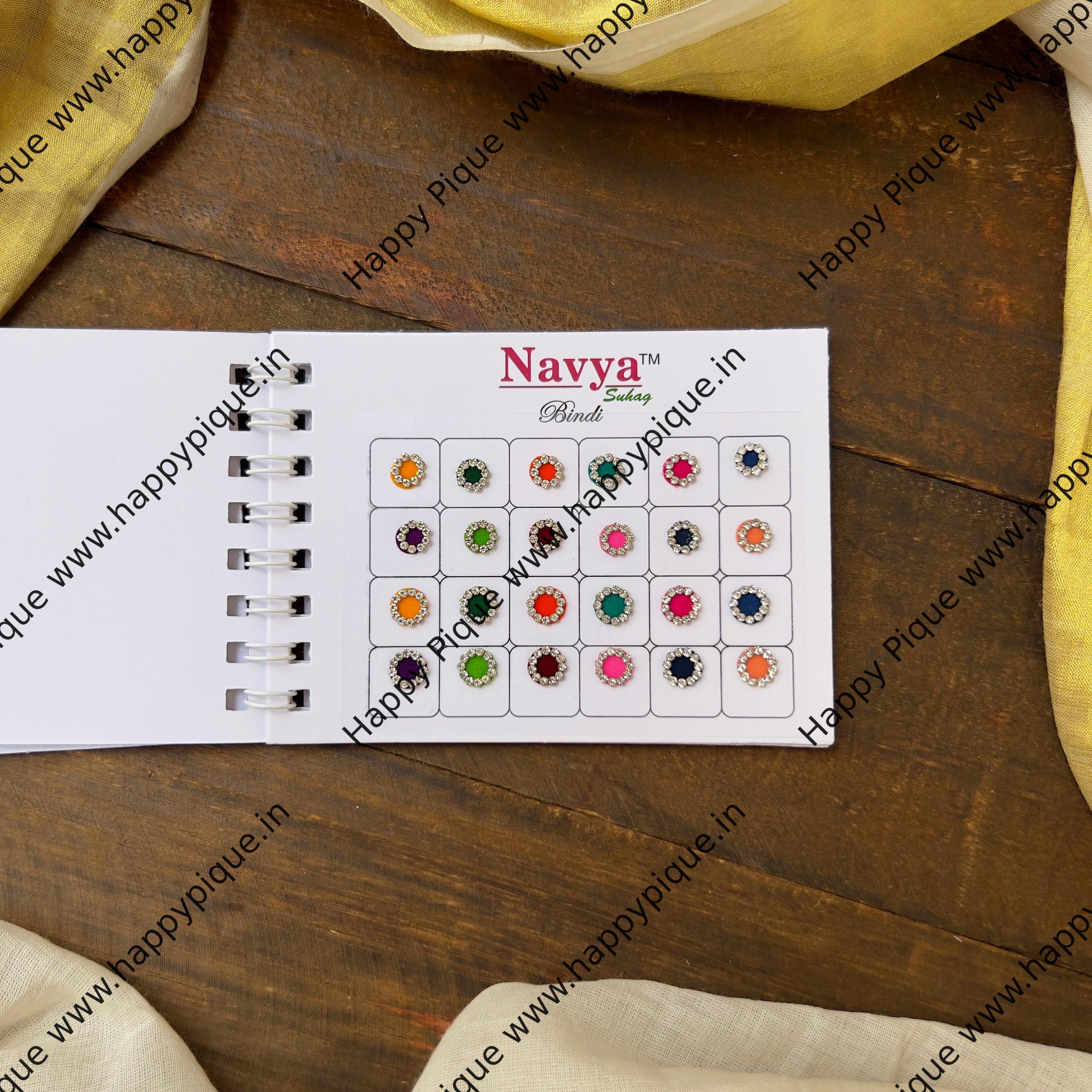 White Stone Border Colour Round Bindis - Navya Suhag Gold - BB014