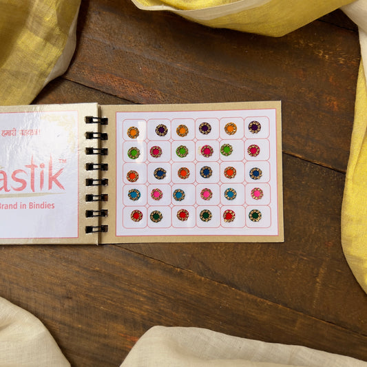 Colour Border Stone Round Bindi Book - Swastik Mini Range - BB012