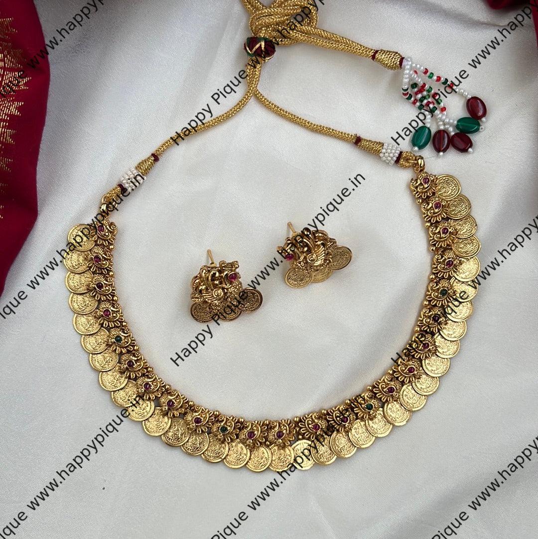 Real Gold Look Premium Lakshmi Coin Annam Necklace Set