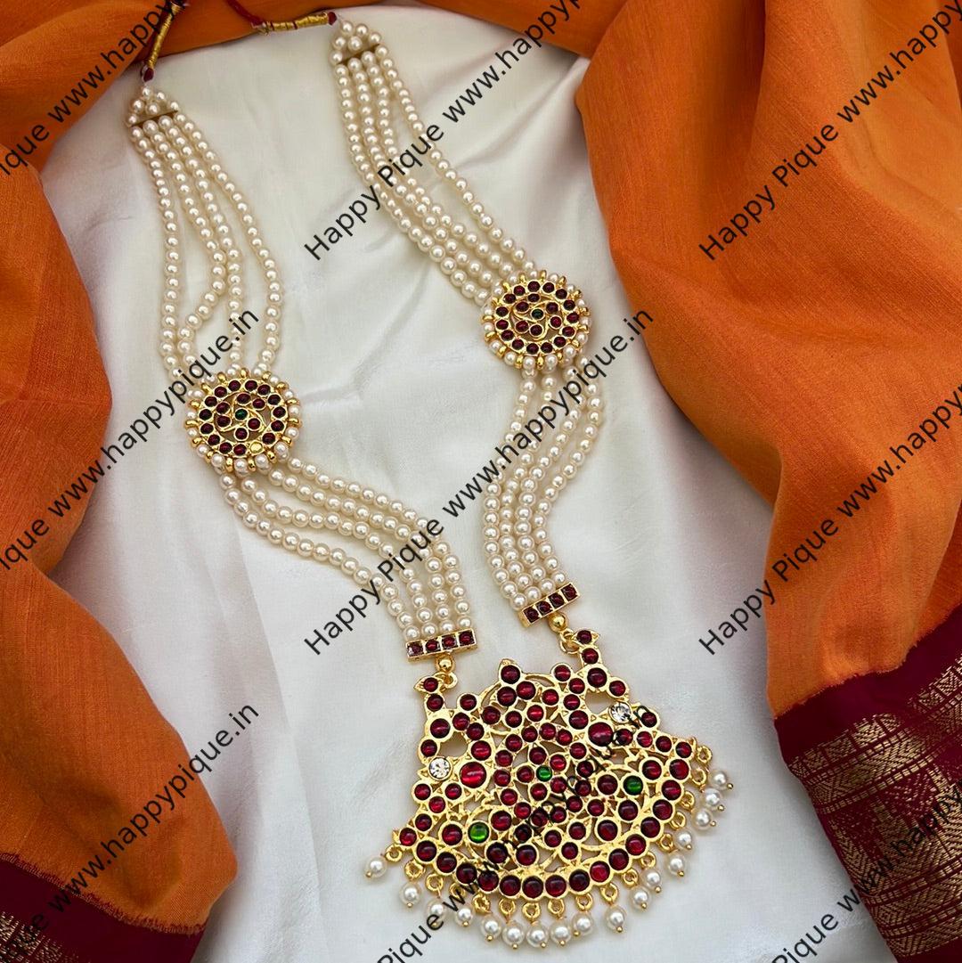 Traditional Kemp Gandaberunda Pendant Moti Haaram