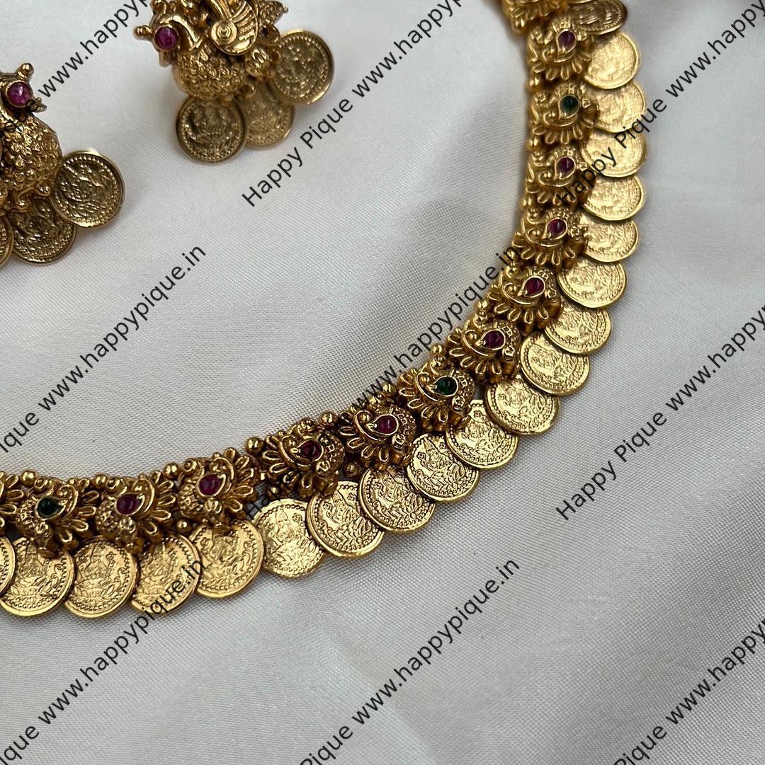 Real Gold Look Premium Lakshmi Coin Annam Necklace Set