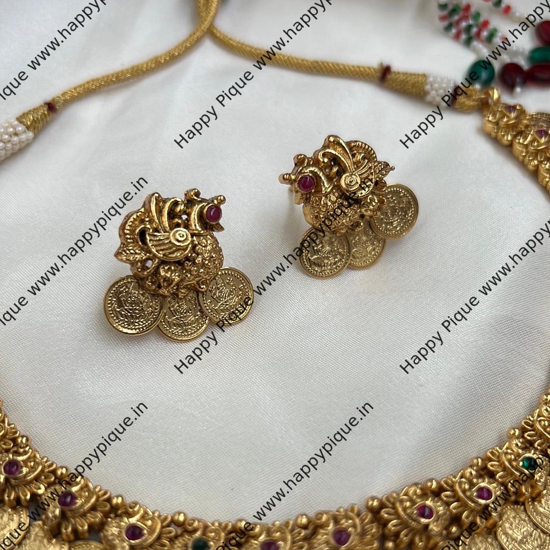 Real Gold Look Premium Lakshmi Coin Annam Necklace Set