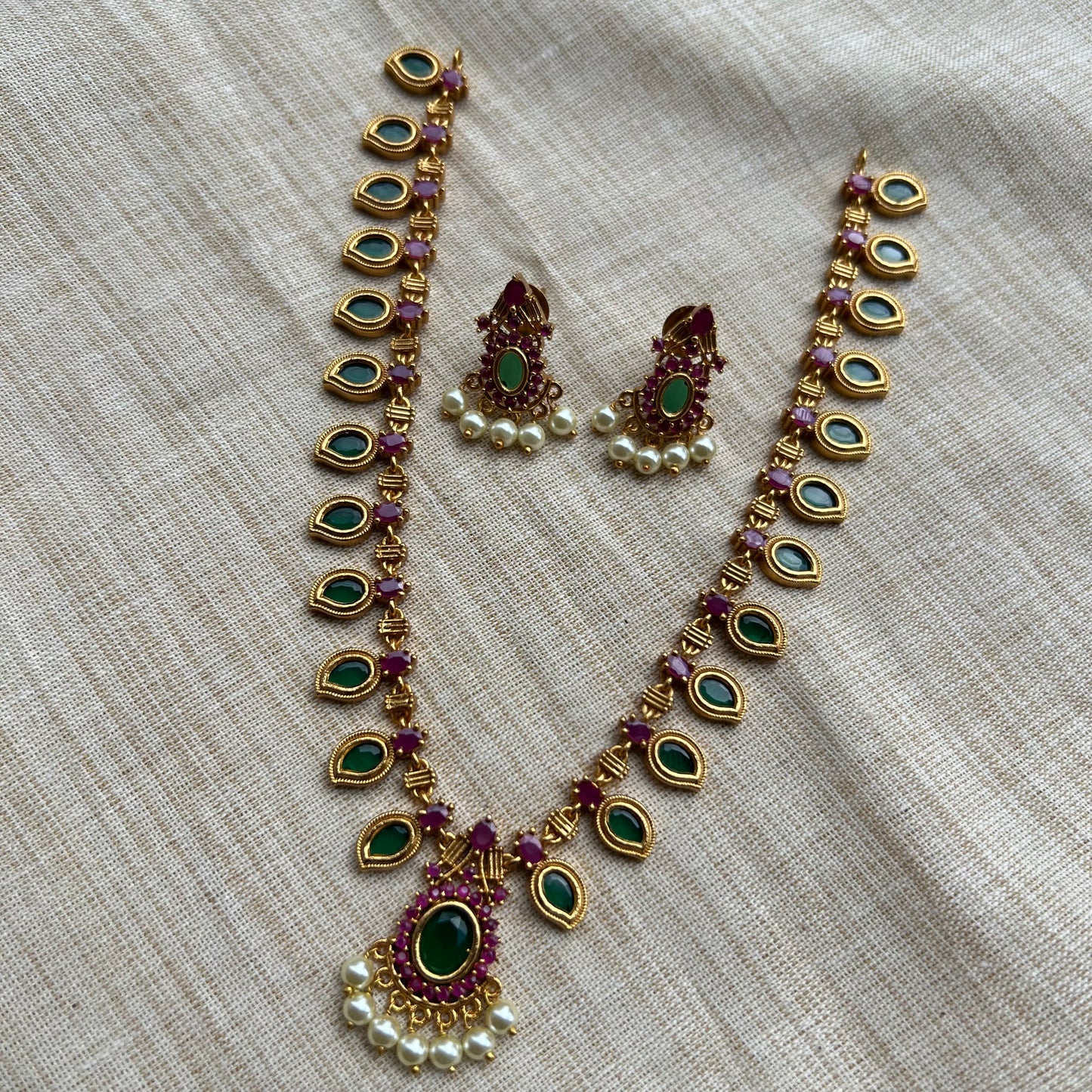 Antique Gold AD Kids Friendly Palakka Necklace