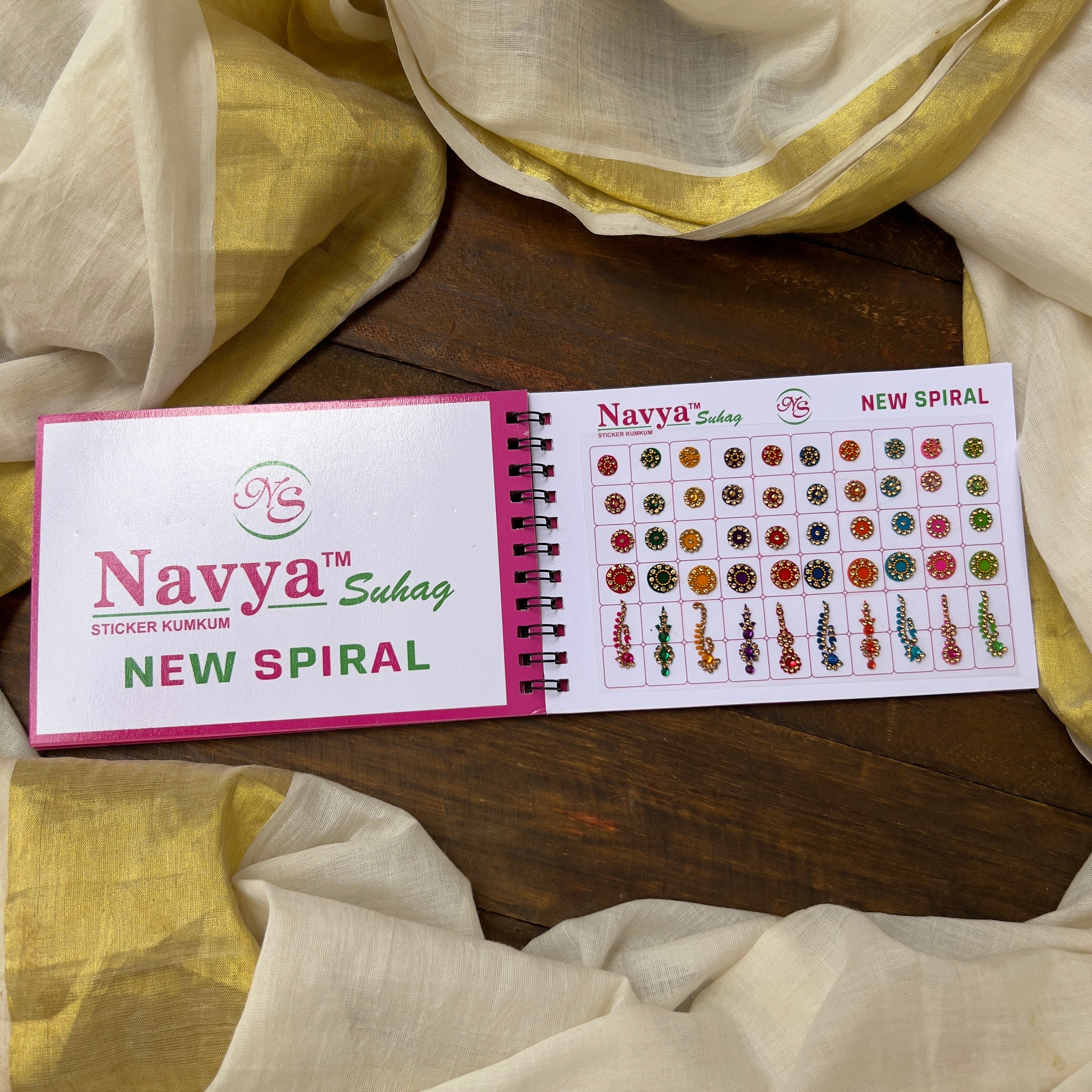 Gold Stone Border Fancy Colour Bindi Book - Navya Suhag