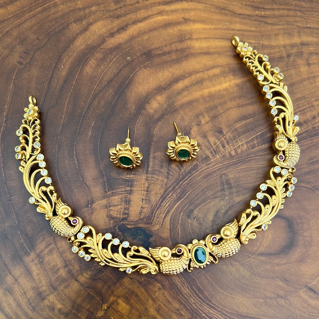 Kids Friendly Premium Designer Peacock Hasli Necklace Set with Earrings