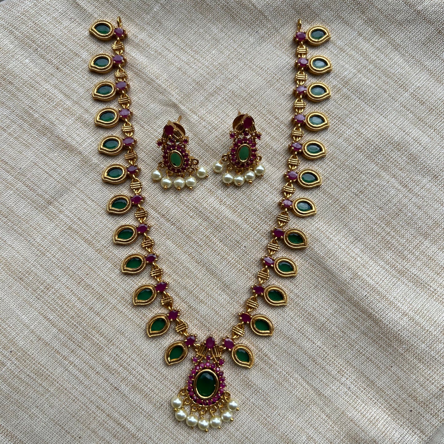 Antique Gold AD Kids Friendly Palakka Necklace