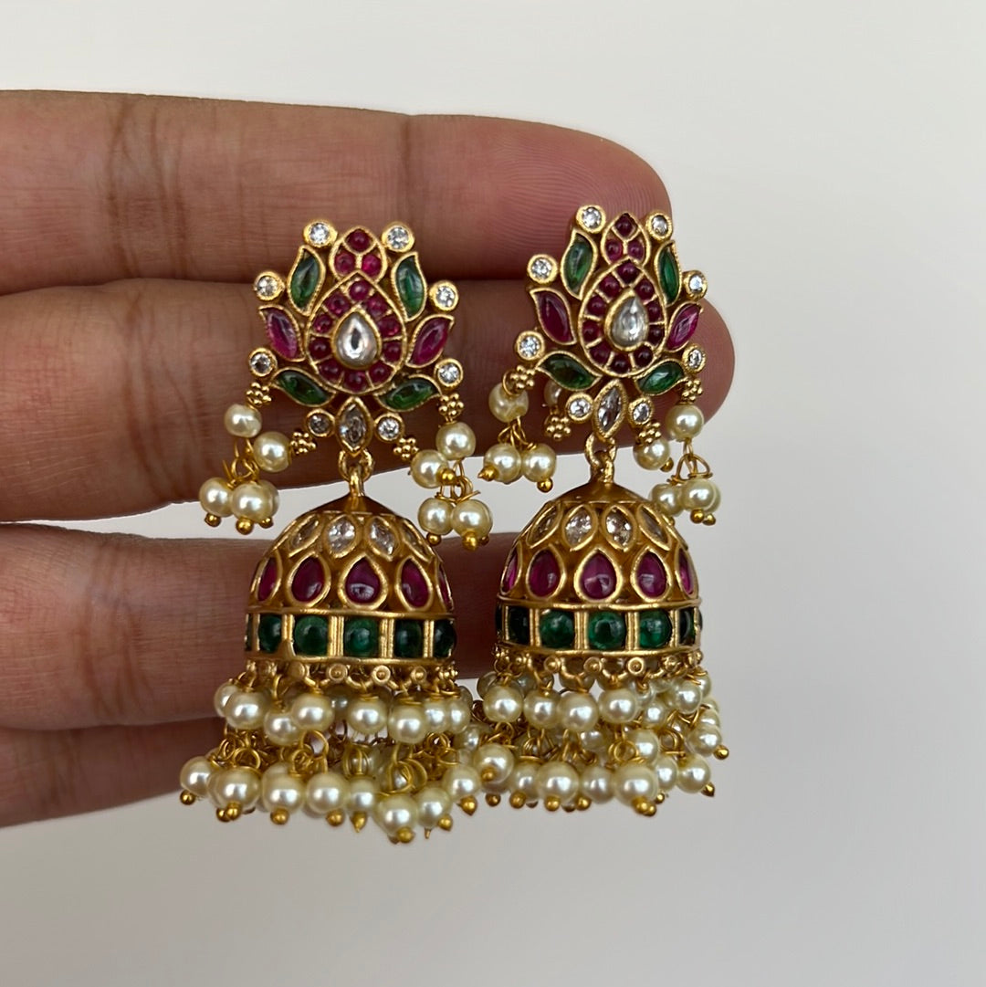 Premium Quality Kemp Lotus Bridal Jhumkas - Hotselling, Budget Friendly Bridal Jewellery