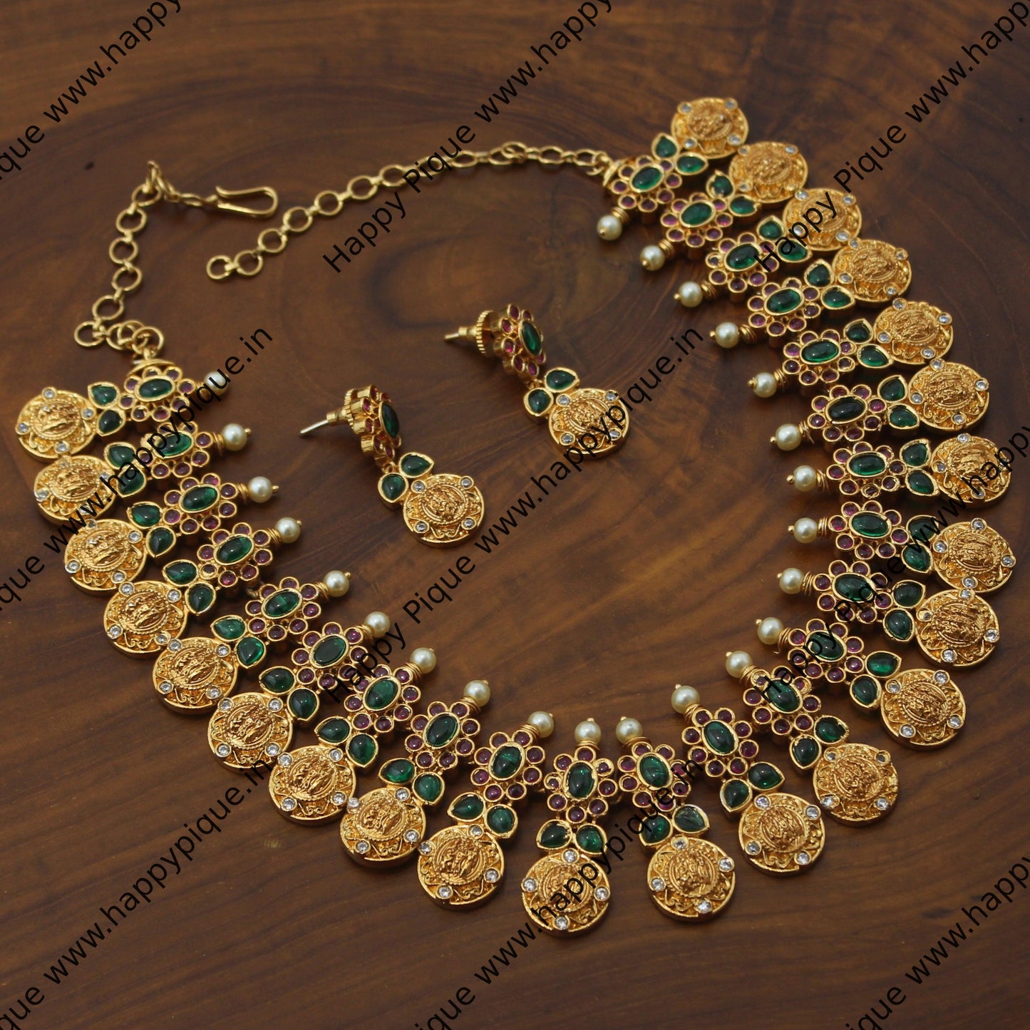 Micro Gold Plated Ram Parivar Coin Real Kemp Bridal Necklace Set